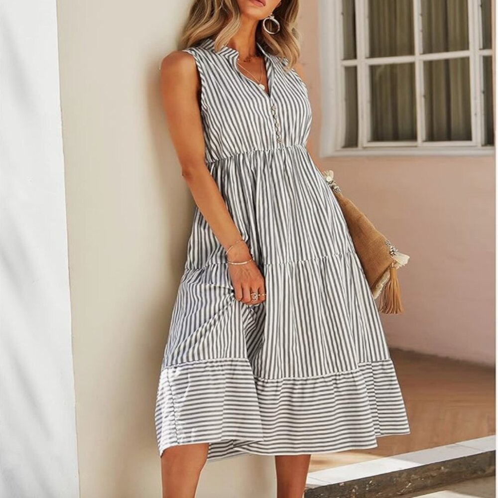 Womens Summer Sleeveless Shirt Dress